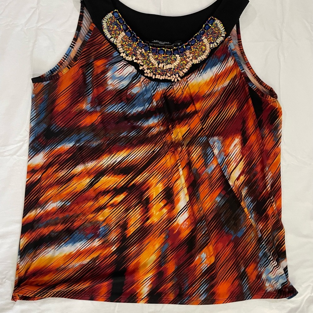 Notations Orange and Black Beaded Tank Top